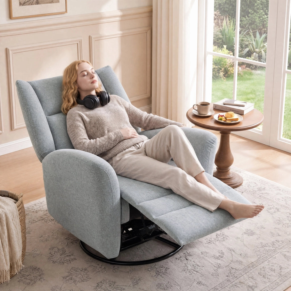 Poltrona Relax Girevole con Funzione Letto ¨C zephmum ¨C Tessuto Grigio Chiaro