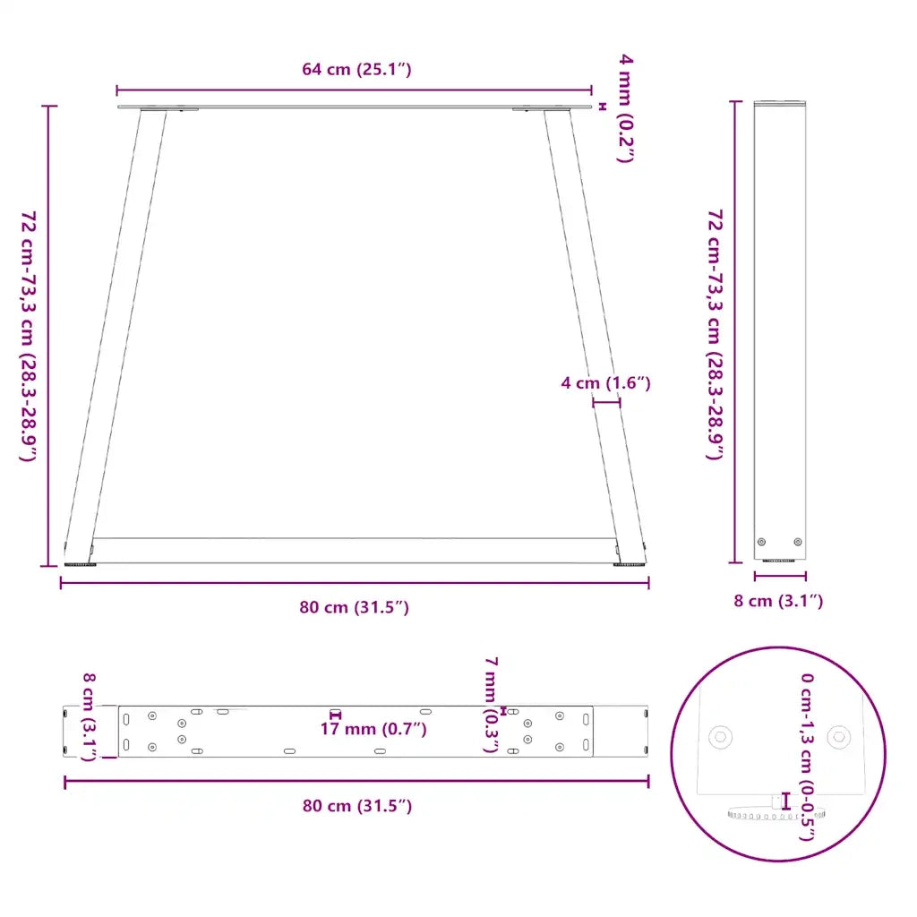Gambe per tavolo da pranzo a forma di V 2 pz | Piede del tavolo nere 80x(72-73,3) cm in acciaio
