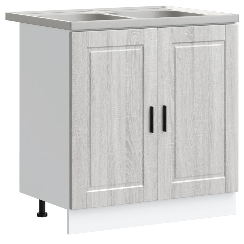 Basamento per Lavello  "Porto" con Lavello Grigio Sonoma 80x46x84,5 cm Legno ingegnerizzato
