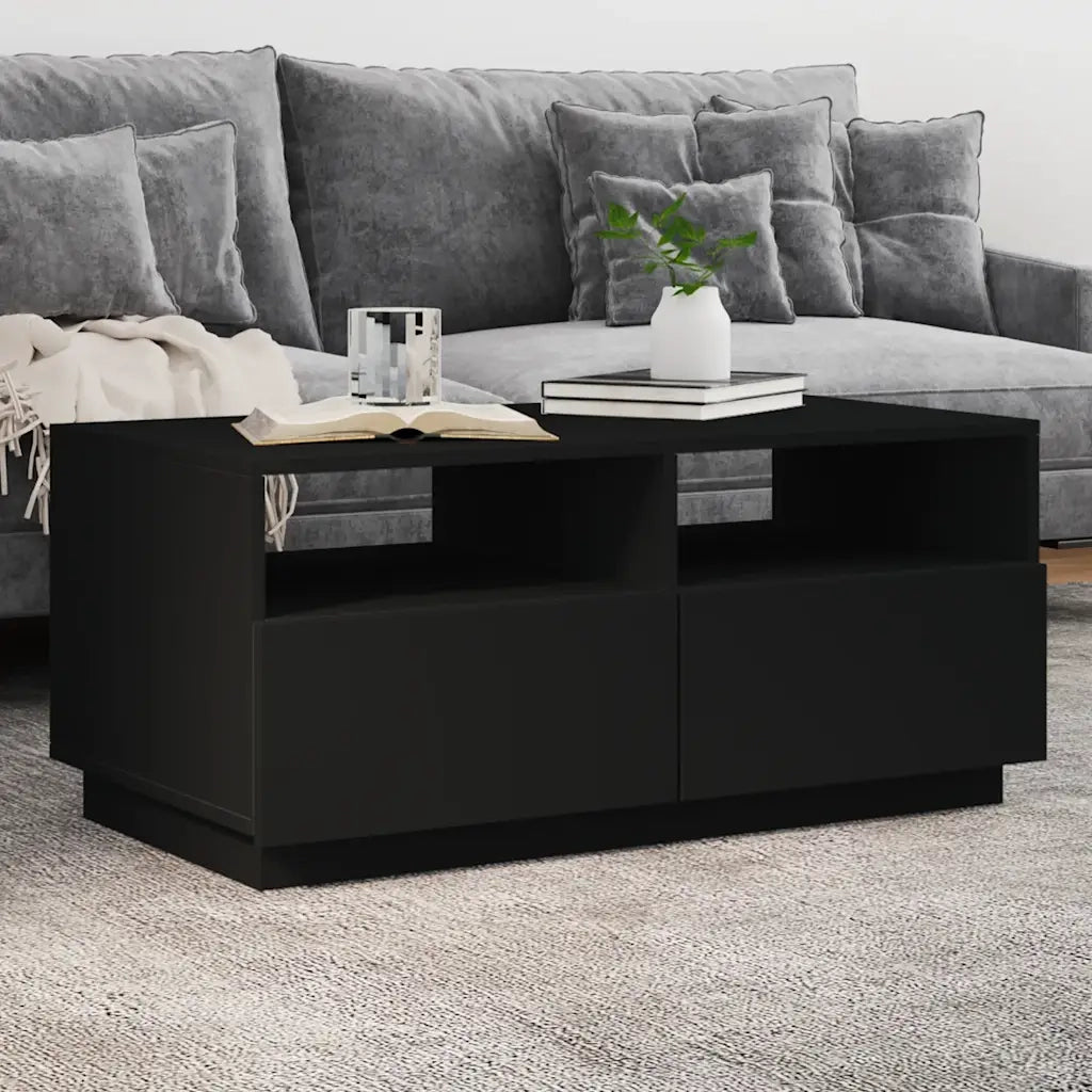 Tavolino da Soggiorno con Luci LED-Tavolino da Salotto-Tavolo Nero 90x49x40 cm