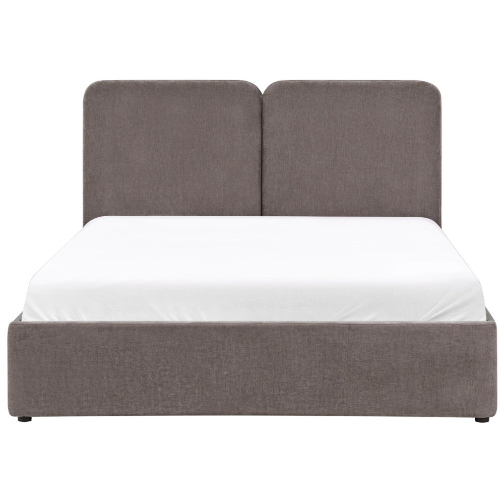 Letto ottomano color tortora in tessuto di ciniglia 160 x 200 cm Testiera imbottita Rete a doghe sollevabile
