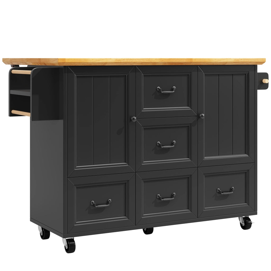 Isola da cucina - Zephmum- 120x73x93 cm - Bianco/Nero - Carrello estraibile, ripiani regolabili