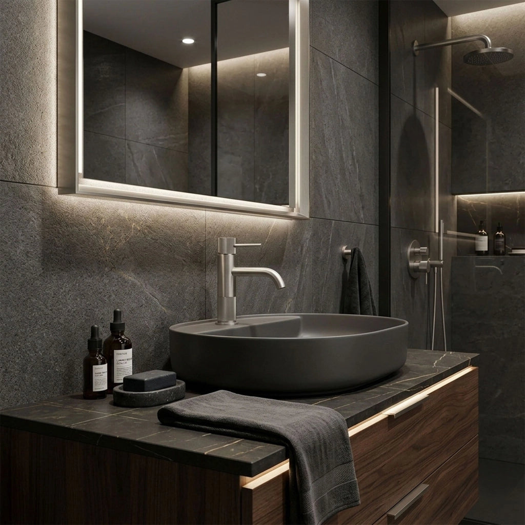 Rubinetto Da Bagno Rea Lungo Stripe Brush Nickel Low