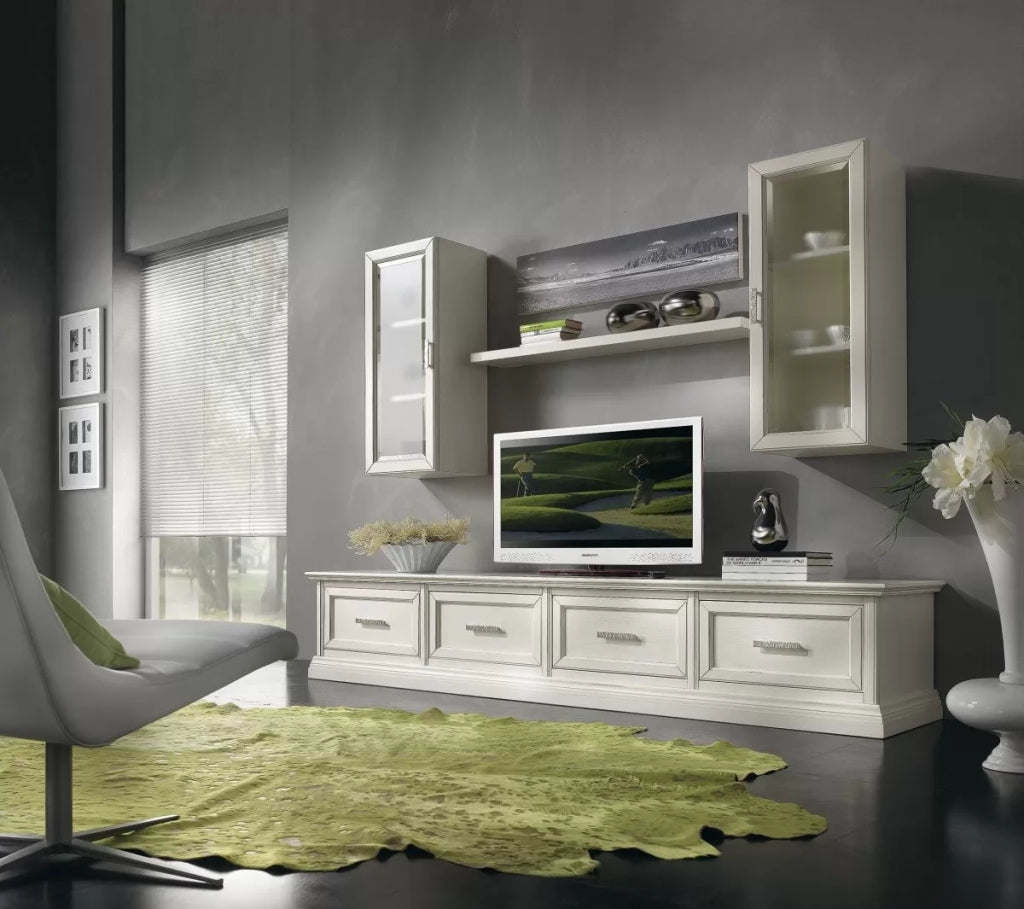 Parete attrezzata porta tv in legno shabby bianco l.245 - Mobili 2G