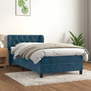 Giroletto a Molle con Materasso Blu Scuro 200x200 cm in Velluto