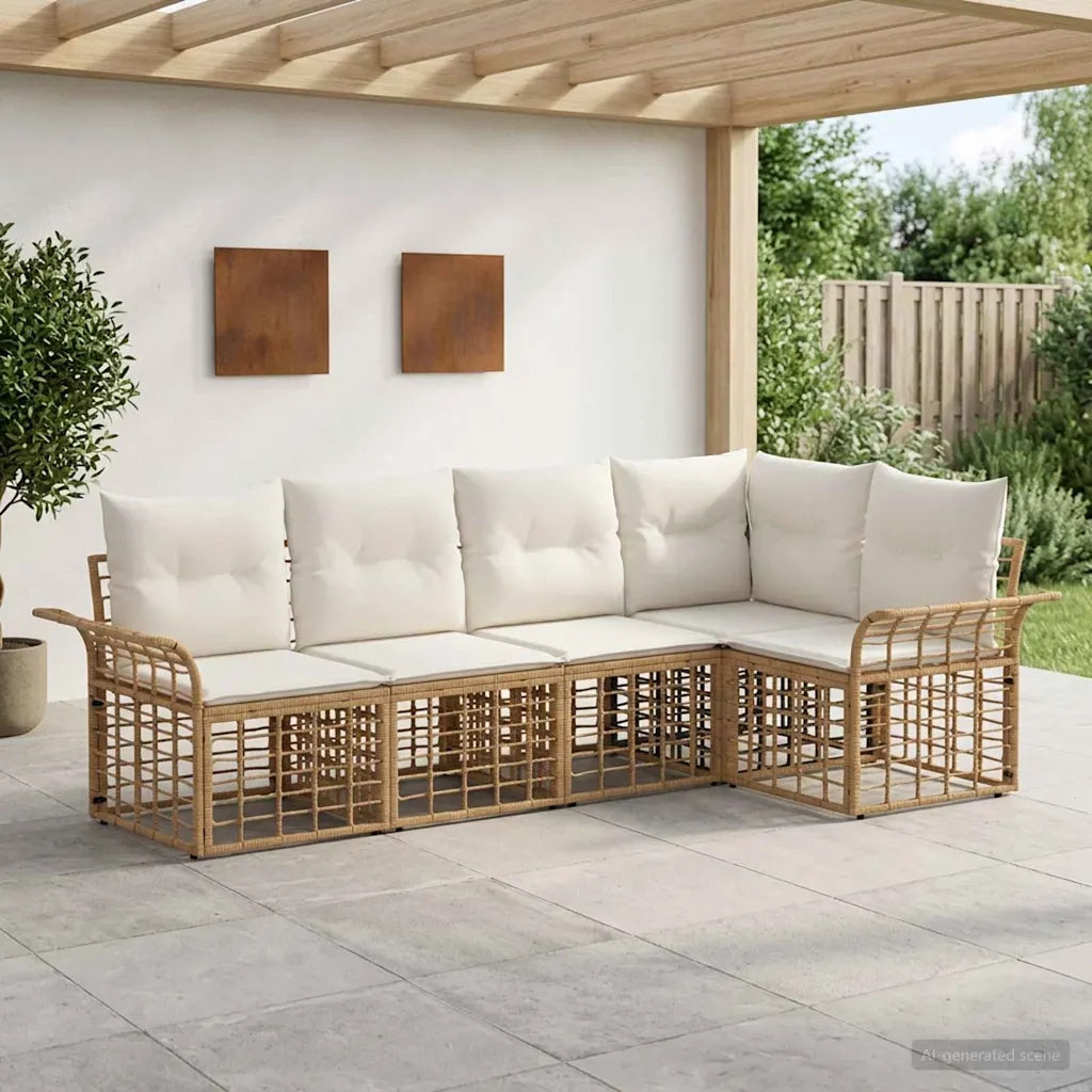 Set di divani da esterno 5 pcs Naturale e Bianco Crema