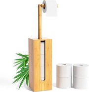 Sostegno per carta igienica in legno, 2 in 1, con cassetta per 4 rotoli, con coperchio e tavolo, realizzato in bambù ecosostenibile.