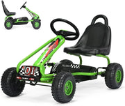 Go Kart a Pedali per Bambini, Macchina per Bambini con Sedili Regolabili in 2 Posizioni e 4 Ruote Antisdrucciolo, Trazione Anteriore e Posteriore, Carico 30 kg, per Bambini di 3 Anni + (Verde)