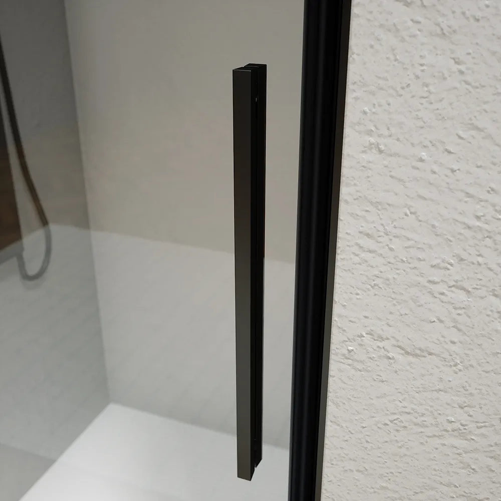 Porta doccia 75cm apertura a battente con profili nero opaco e vetro da 6mm trasparente h195 | Elba