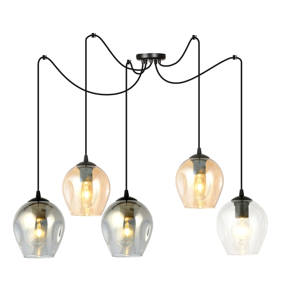 Emibig LEVEL lampadario ragno 5xE27 nero vetro multicolor
