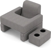 Set di 3 Cuscini da Lettura, Cuscino per Leggere con Tasca Laterale Portabicchieri e Cuscino a Cuneo per Schiena con Appoggio, per Rissarsi Leggere e Giocare, Grigio