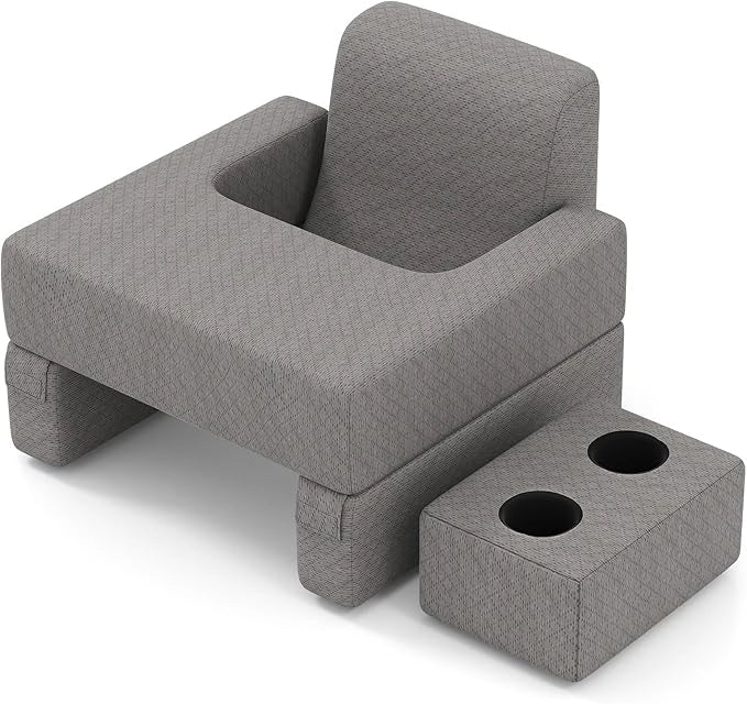 Set di 3 Cuscini da Lettura, Cuscino per Leggere con Tasca Laterale Portabicchieri e Cuscino a Cuneo per Schiena con Appoggio, per Rissarsi Leggere e Giocare, Grigio