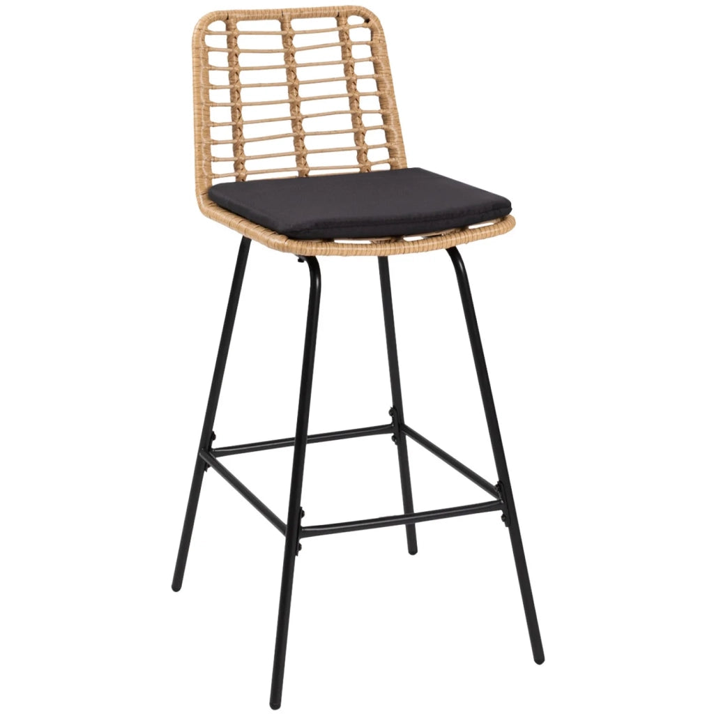 IDMarket - Set di 4 sgabelli da bar SUMMER effetto rattan con gambe in metallo nero