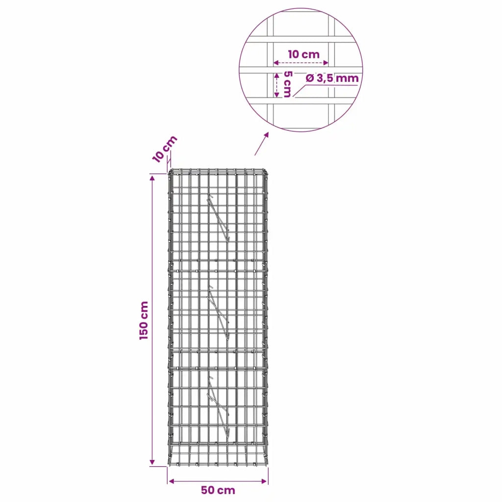 Gabione con Filo da 3,5 mm e Rete da 5x10 cm 50x10x150 cm 3462547