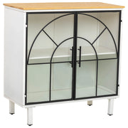 Credenza in vetro, metallo e legno, 2 ante, bianco81x35,5x80h cm