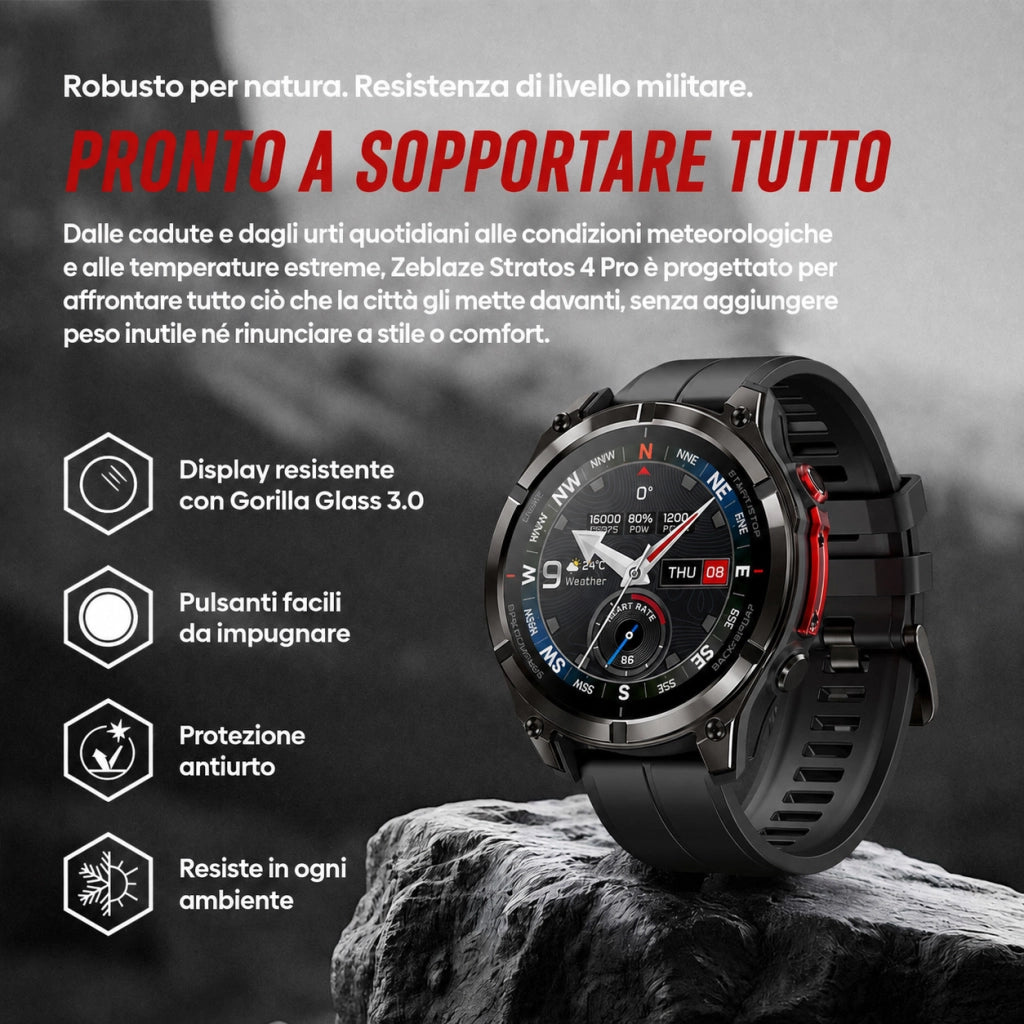 Smartwatch Orologio Intelligente con GPS; chiamate Bluetooth; schermo AMOLED da 1;43"; torcia; impermeabile 5 ATM - nero