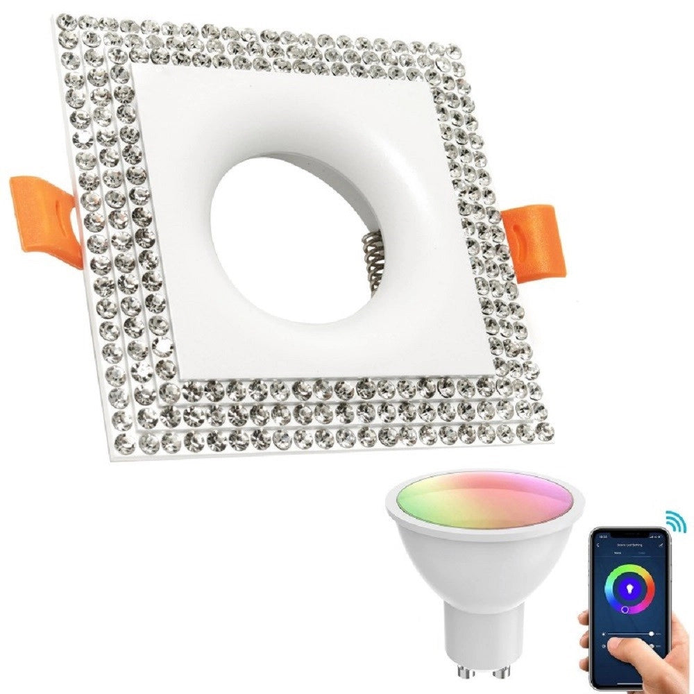 Trade Shop - Faretto Smart Incasso Quadrato Brillantini Led 5w Gu10 Rgb Wifi Alexa Google Home -