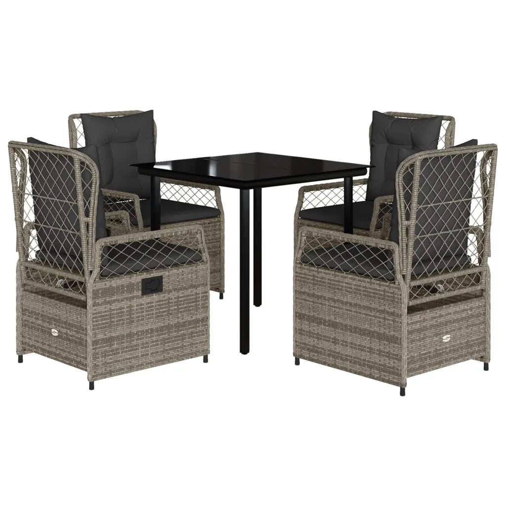 Set da Pranzo da Giardino 5 pz con Cuscini in Polyrattan Grigio