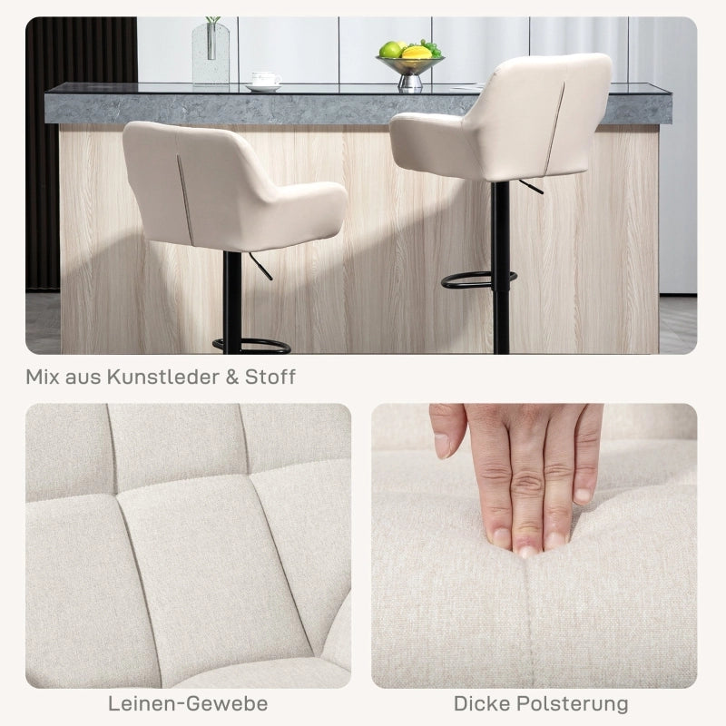 Set di 2 sgabelli da bar, design retr¨°, regolabili in altezza, similpelle effetto lino, crema + nero