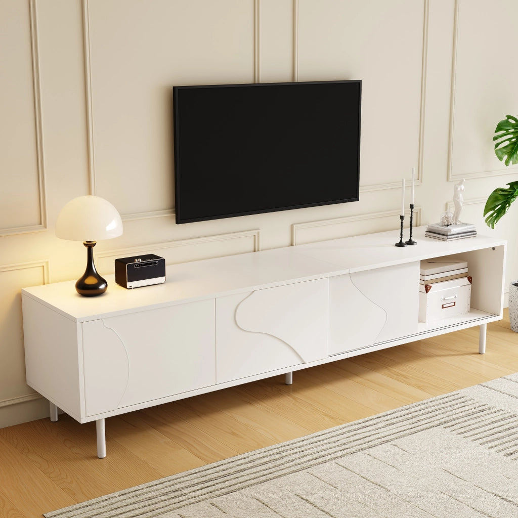 Mobile TV con 3 ante scorrevoli; ripiano in vetro e LED; per soggiorno; 180 × 40 × 45 cm