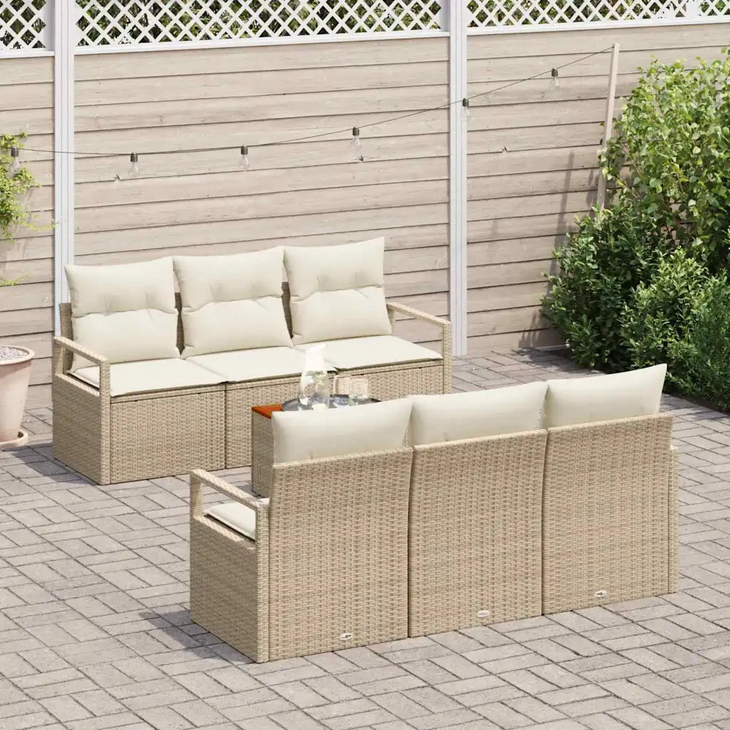 Set Divano da Giardino con cuscino 7 pcs Beige polyrattan
