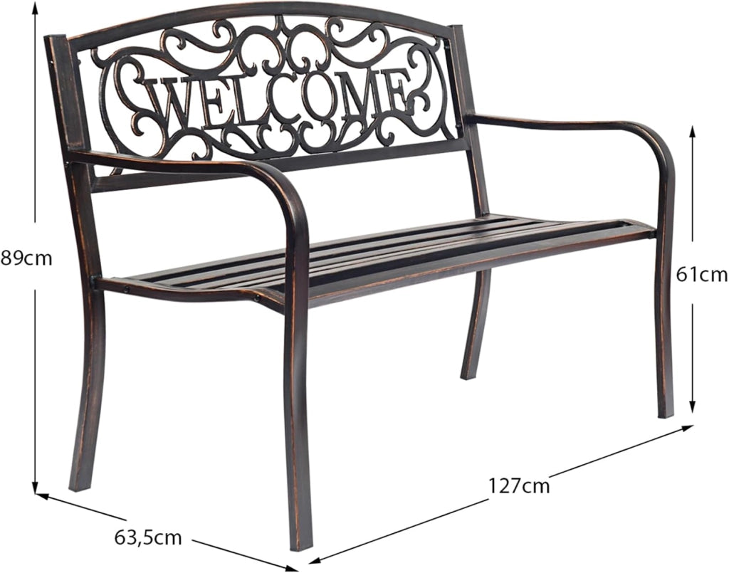 Panchina da Esterno, Panca di Metallo con Schienale Bello, Sedile Ampio e Braccioli Ergonomici, Panchina da Giardino, Balcone e Cortile, Portata 320 kg, 127 x 63,5 x 89 cm (Bronzo)