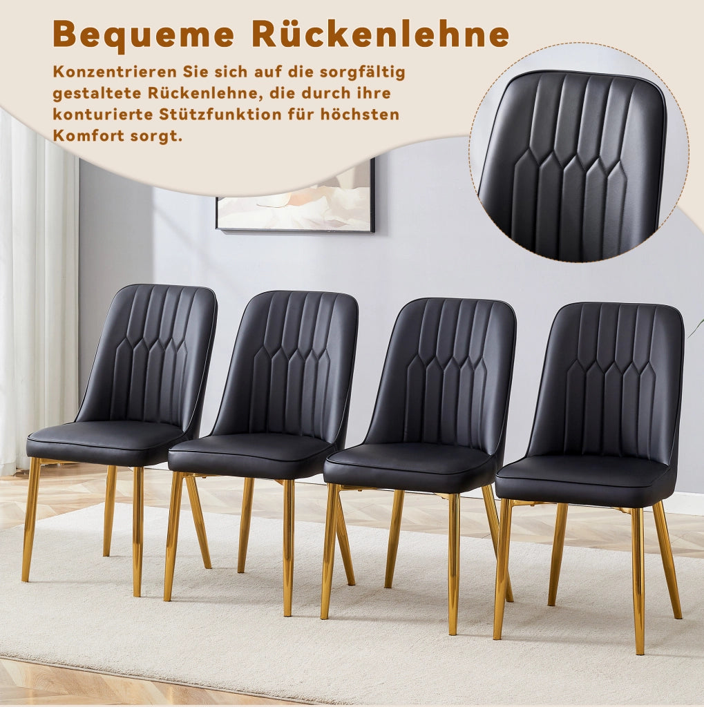 Sedia da pranzo moderna in PU nero e oro; 89 cm; con gambe in metallo