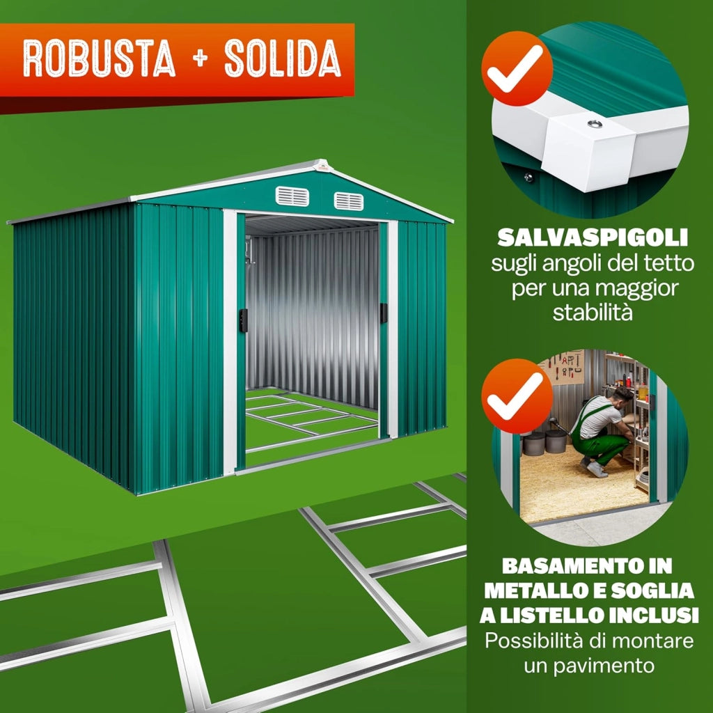 Capanno da Giardino XXL 5m² Fondamenta 260x205x180cm Porta Scorrevole Rimessa per Attrezzi da Esterno 9m³