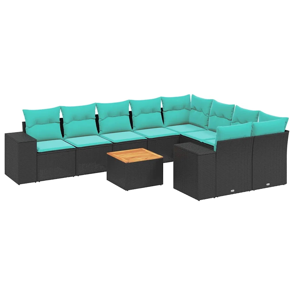 Set Divani da Giardino 10 pz con Cuscini Nero in Polyrattan 3225602