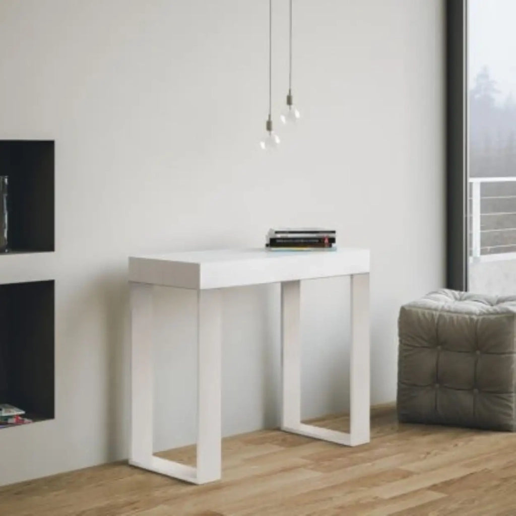 Consolle allungabile 90x40/196 cm Tecno Small bianco frassino gambe bianche