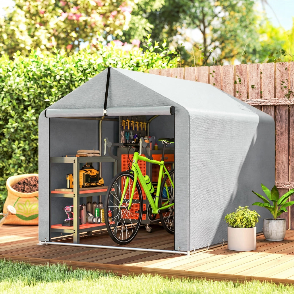 Capanno da Giardino per Attrezzi e Biciclette ¨C zephmum ¨C Grigio Acciaio Galvanizzato