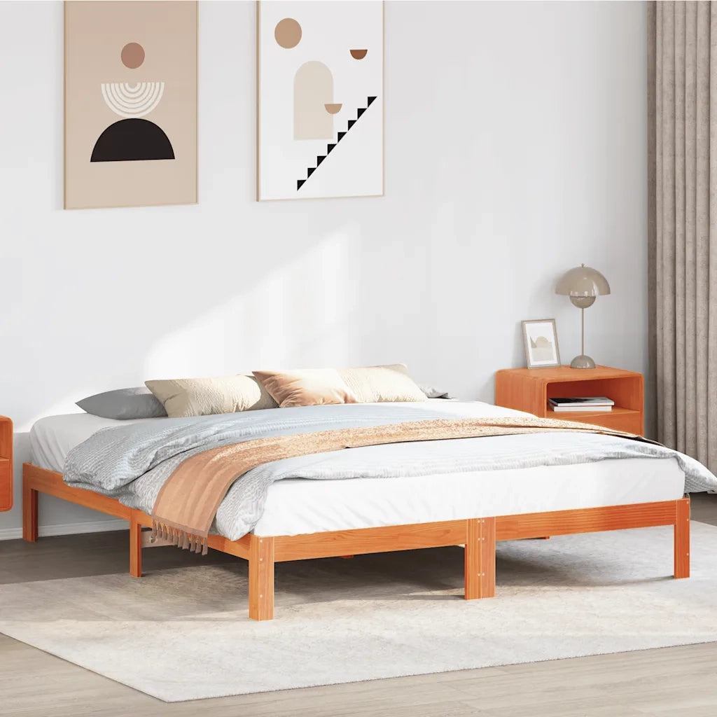 Giroletto senza Materasso Marrone Cera 160x200 cm Legno di Pino 859219