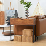 CONSOLLE DA INGRESSO MINIMAL CON CASSETTO, IN LEGNO E ACCIAIO, 80X30X76 CM, COLOR LEGNO E NERO