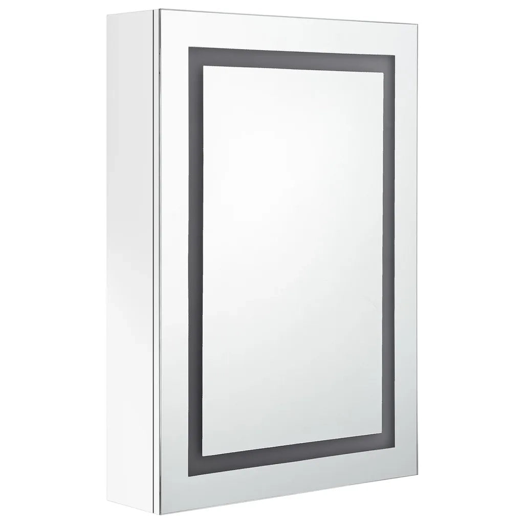 Armadietto Bagno con Specchio e LED-Mobiletto a specchio Bianco Lucido 50x13x70 cm