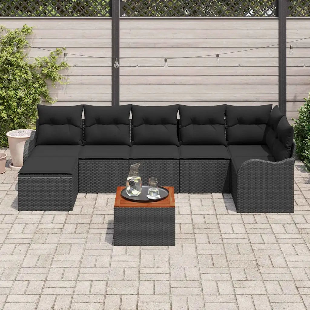 Set Divano da Giardino con cuscino 8 pcs Nero polyrattan