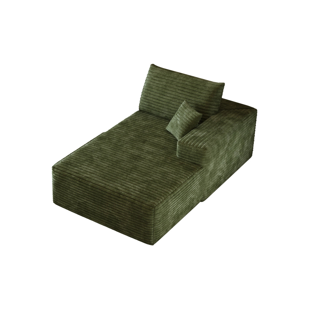 DIVANO angolare reversibile con chaise longue, tessuto corduroy verde