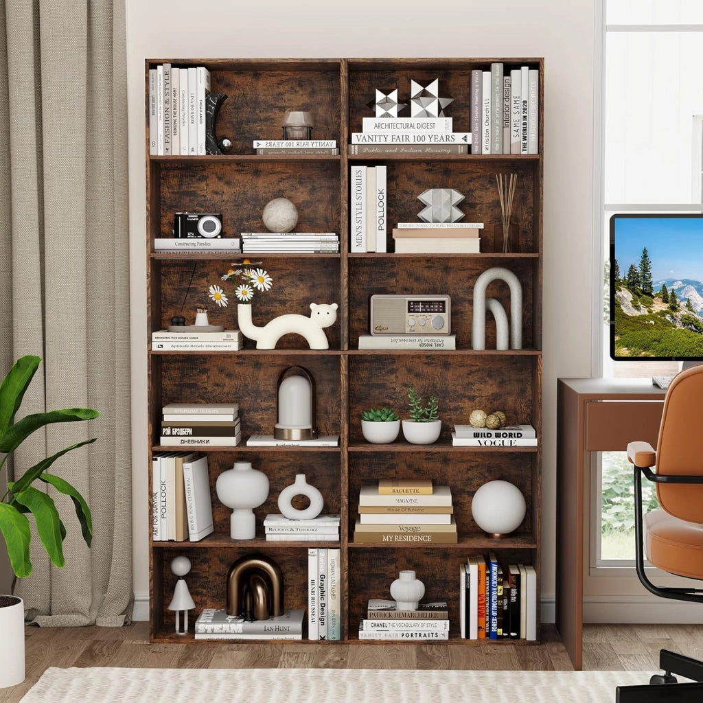 Libreria a 6 Livelli, Mobile Contenitore Aperto con 2 Kit Anti-Ribaltamento, Piedini Antiscivolo, Scaffale Moderno per Soggiorno, Camera da Letto e Ufficio, 660 x 23,5 x 178 cm (Marrone)