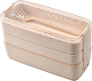 Scatola da Picnic con Cucchiaini Reutilizzabili - Scatola da Pasti Bento - 3 Compartimenti Stivabili per il Trasporto di Cibi - Evaso - Portatile per Adulti e Bambini