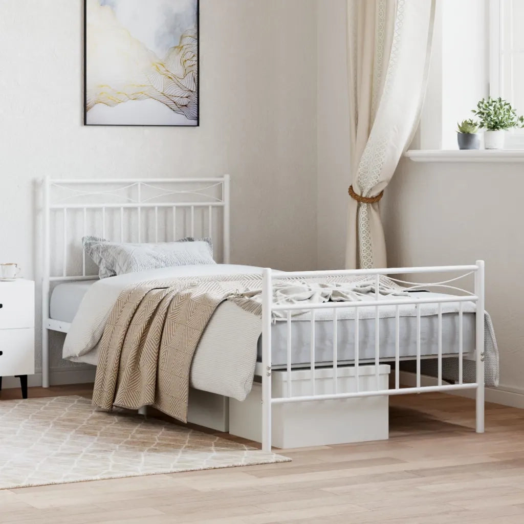 Giroletto con Testiera e Pediera-Struttura Letto Metallo Bianco 90x200 cm 564059