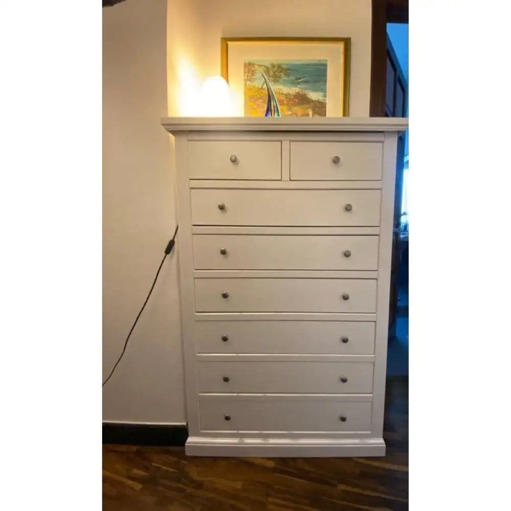 Cassettiera con 8 cassetti arte povera in legno massello e mdf con rifinitura in bianco 87x40x125 H