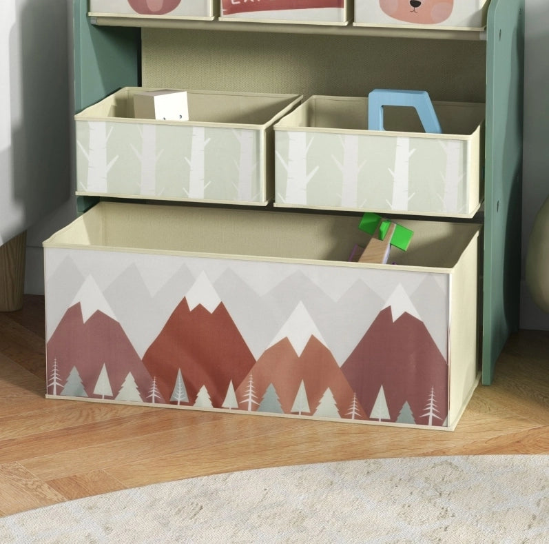 Libreria per bambini 63x30x66 cm con 3 scomparti piccoli; 2 medi e 1 grande in legno verde