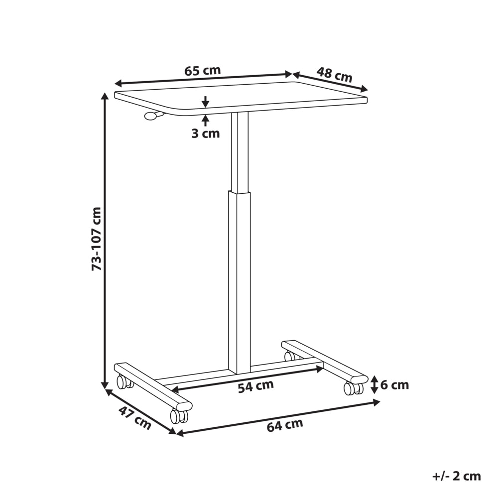 Scrivania regolabile manualmente per laptop in legno scuro e nero 65 x 48 cm con struttura in acciaio verniciato a polvere