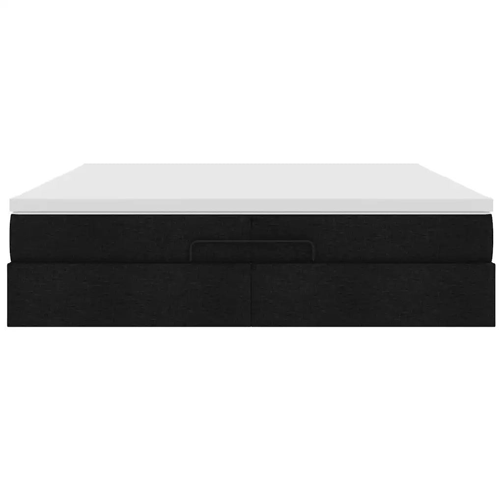 Struttura Letto Pouf con Materassi Nero 200x200 cm in Tessuto