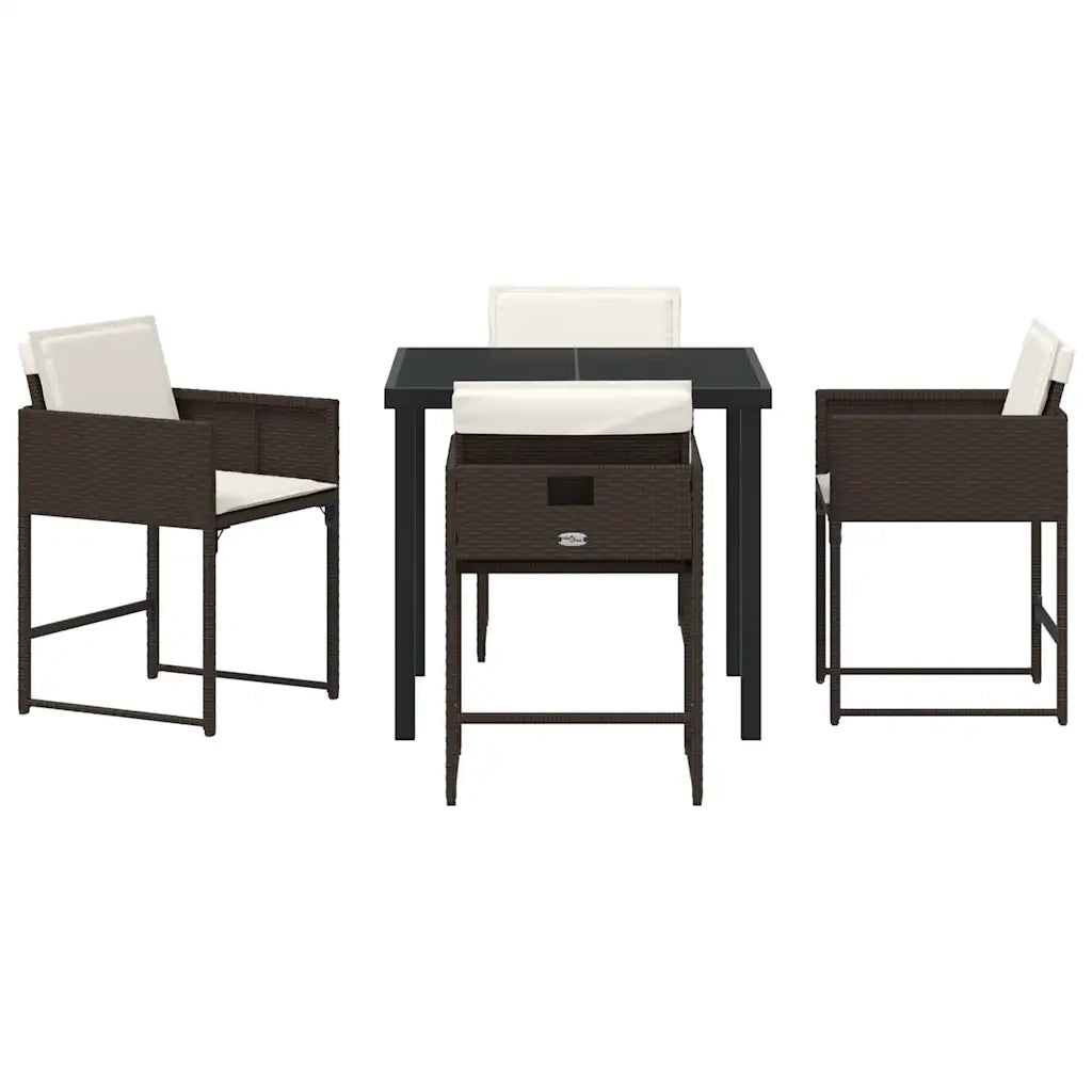 Set da Pranzo per Giardino con cuscino 5 pcs Marrone polyrattan 3380016