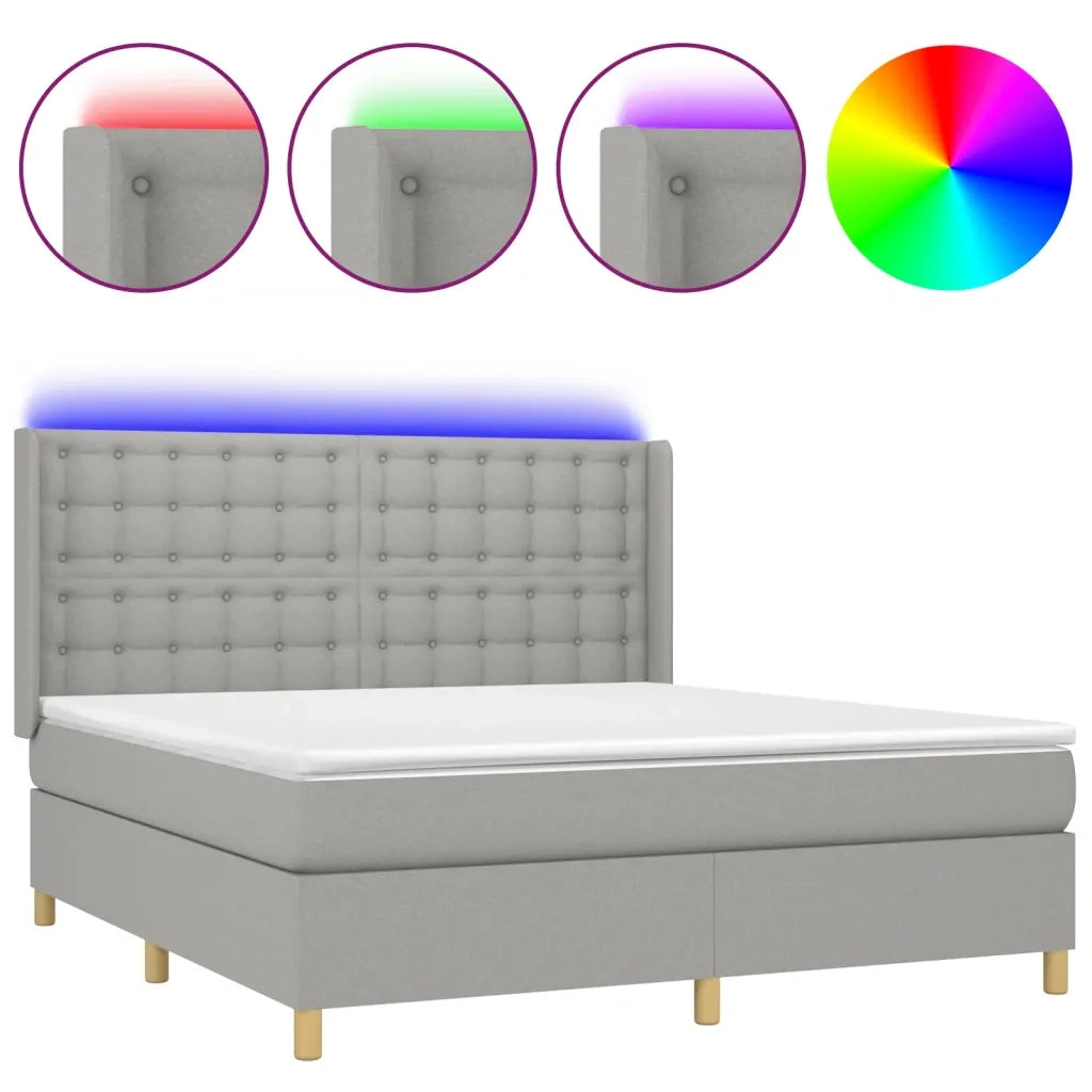 Letto a Molle Materasso e LED Grigio Chiaro 180x200 cm Tessuto cod mxl 60945
