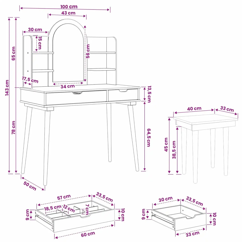 Set Tavolo da Trucco FAUSKE 5 pcs Bianco 100 x 50 x 143 cm 3438598