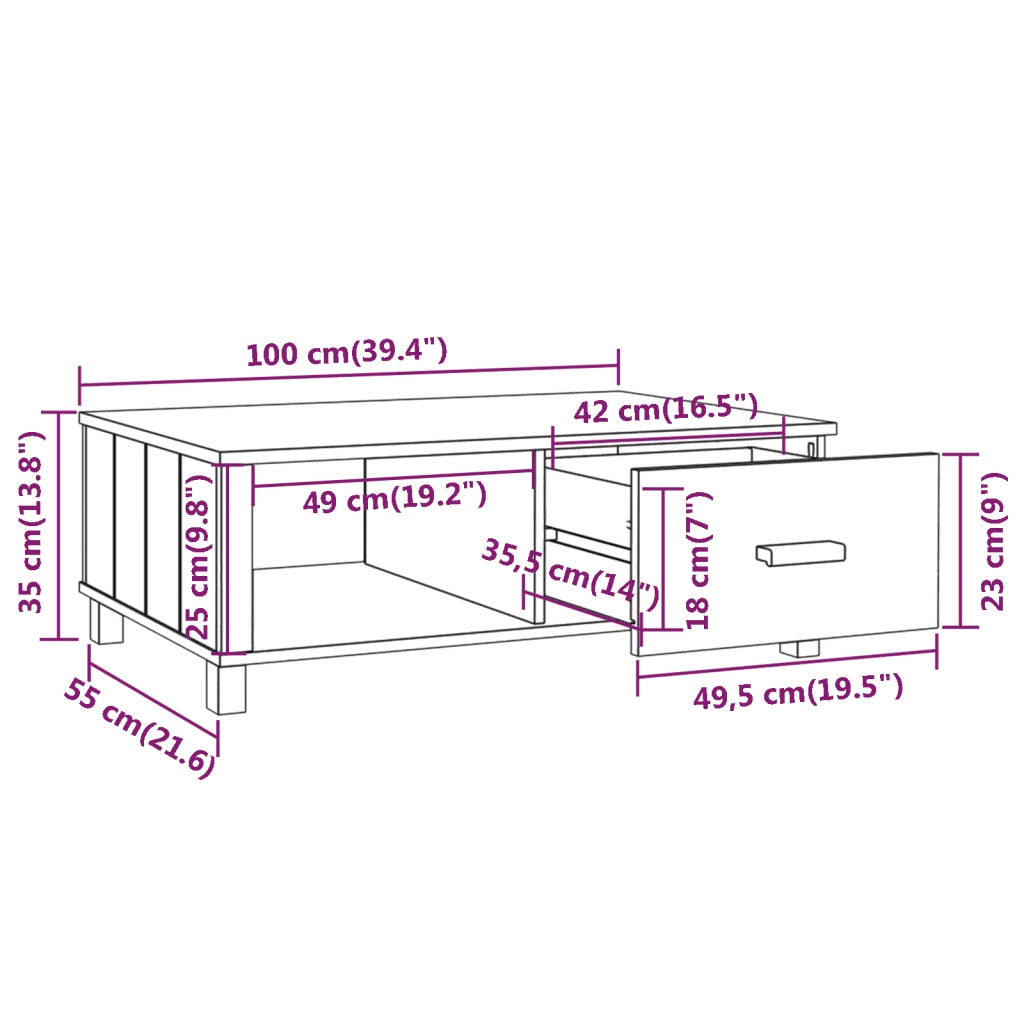 Tavolino da Salotto Miele 100x55x35 cm Legno Massello di Pino