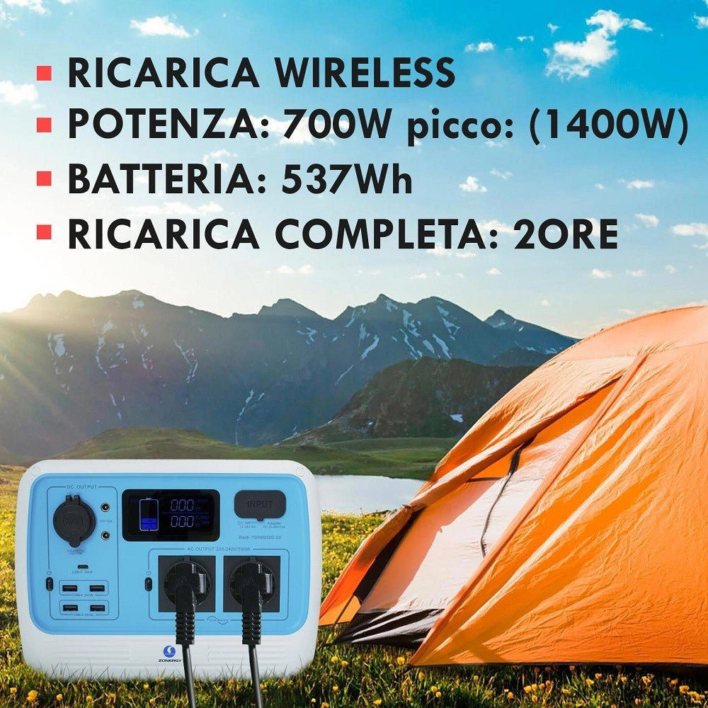Trade Shop - Generatore Corrente 700w Portatile Ricarica Solare Batteria Prese Schuko Ac Usb-c -