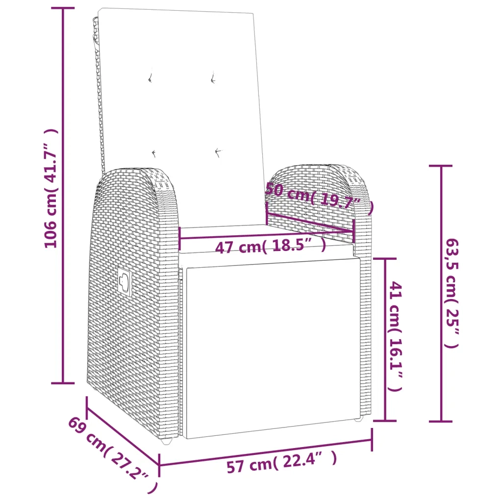 Set da Pranzo da Giardino 7 pz con Cuscini in Polyrattan Grigio