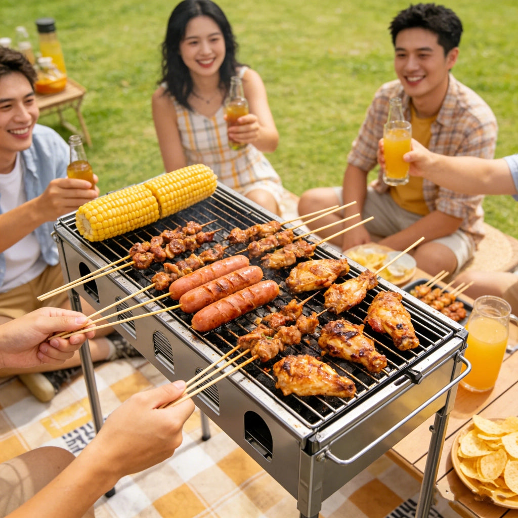 Barbecue a Carbonella Portatile e Compatto 63x34x63cm per Giardino Campeggio e Picnic
